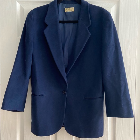 Ll Bean Navy Blue Wool Blazer Size 
